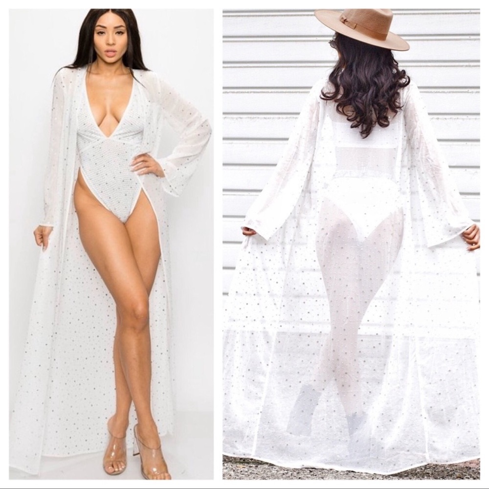 White sheer kimono with Rhinestones